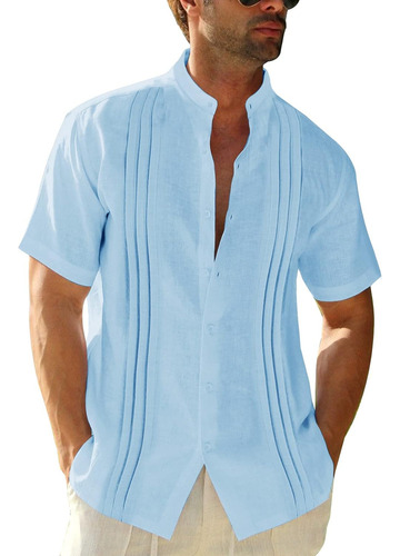 Camisas Guayabera De Manga Corta Para Hombre, Lino Y Algodón