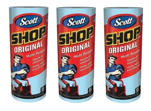 3 Servitoalla En Rollo ( Azul ) Scott Shop Towel Absorbente