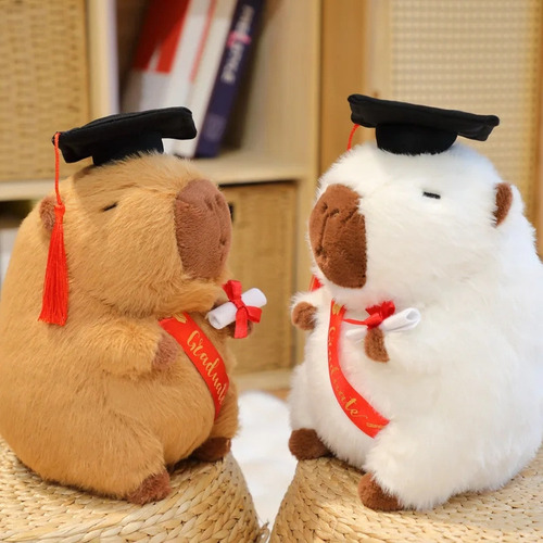 Muñeco Capibara Graduación 25 Cm, Juguete Peluche P Color Marrón