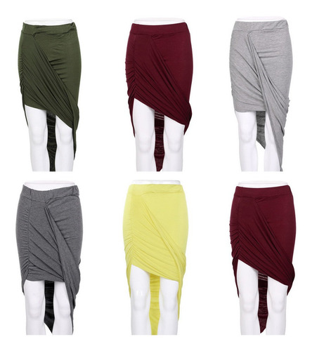 Lady Girl Wrap Draped Corte Oi Baixo Assimétrico Cintura Alt