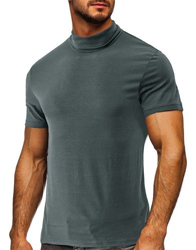 Playera Casual De Manga Corta Con Cuello Alto Para Hombre