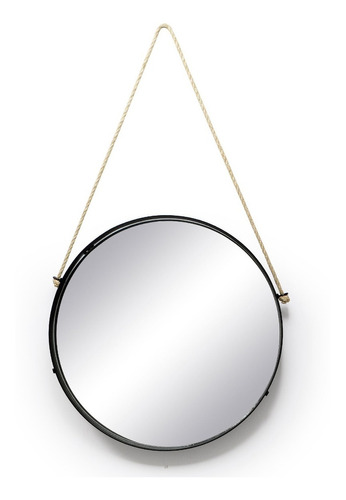 Espelho Decorativo Redondo 45cm Adnet Suspenso C/ Alça Corda