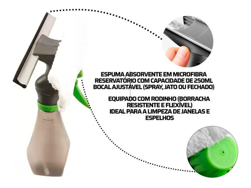 Imagem 2 de 5 de Rodo Limpa Vidros Mop 3 Em 1 Spray E Reservatório Lyor
