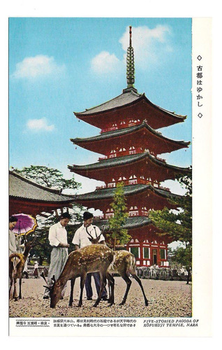 Postal Vintage Japon Pagoda 5 Pisos Templo Kofukuji 368 B3