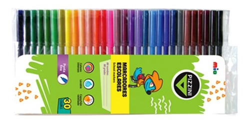 Kit Marcadores Largos X 30 Colores Pizzini Mio Escolar Byp