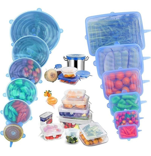 Set 6 Tapas Silicona Conservar Alimentos Frescos Extensible