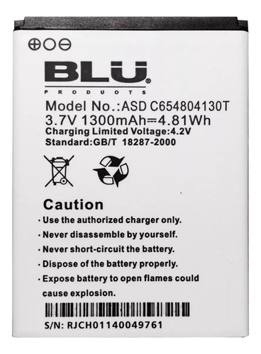 Batería Blu Dash 3.5 (d770) C654804130t (3.7v-1300mah) 4.81w