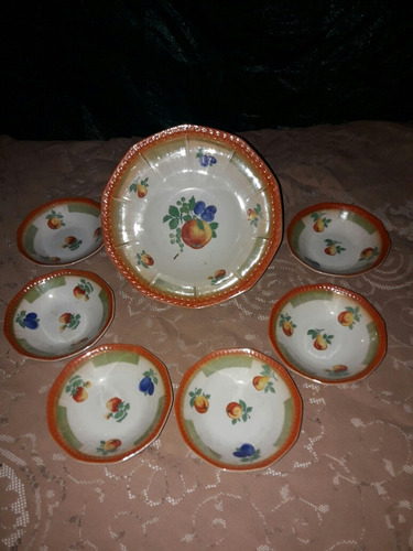 Juego Antiguo En Porcelana De Bowl Y Compoteras 7 Piezas