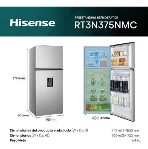 Heladera Inverter Hisense Con Freezer No Frost 379l Con Dispenser De Agua
