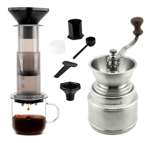 Kit Cafetera Manual Aeropress Portátil + Molinillo Pro