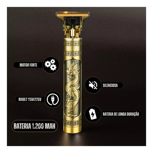 Maquina Acabamento Cabelo Barba Profissional Sem Fio Premium Dourado-escuro
