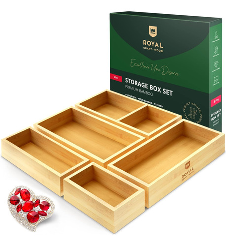 Caja Organizadora De Cajones De Bambú De Lujo, Juego De Basu