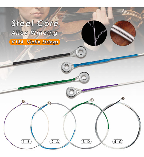 4 Piezas 3/4 1/2 4/4 1/4 1/8 Core Fiddle String 1/4 1/2