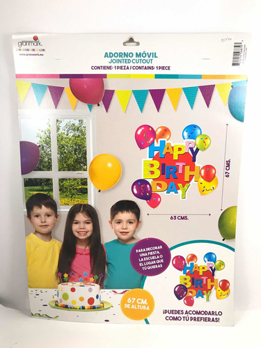 Adorno Movil Happy Birthday Ingles Globos Decora Cumple Gm