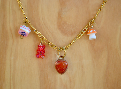 Collar Piedra Cornalina Naranja, Oso, Hongo, Gato, Cod1