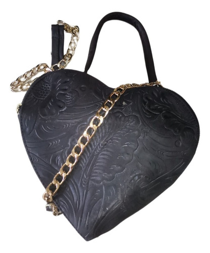 Bolso Piel Corazon Artesanal Cincelado De Mano Crossbody