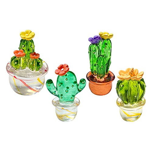 Juego De 4 Figurillas De Cactus De Cristal Hechas Mano ...