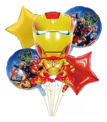 Bouquet 5 Globos Aironman 60cm3d+4metalizados 45cm+rojo