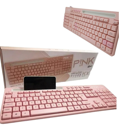 Teclado Computador Notebook Usb Layout Abnt2 Multimídia Rosa