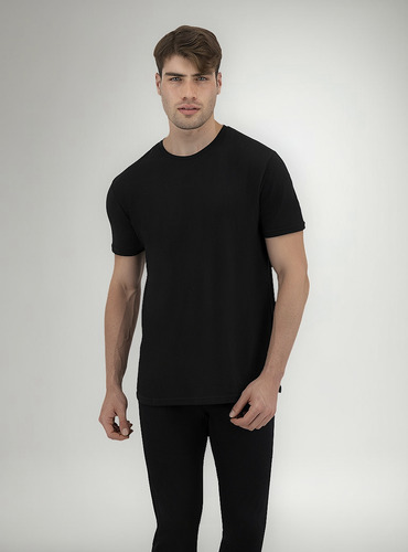 Playera Basica Hombre Premium Cuello Redondo Slim Fit Negra