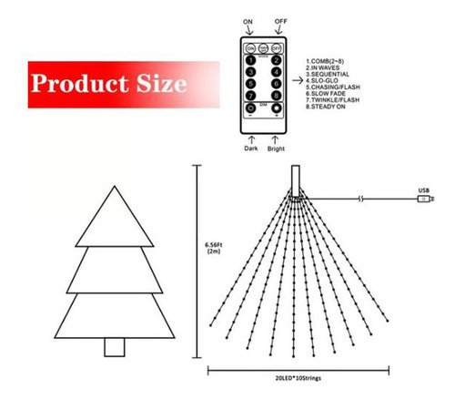 Cascading Twinkle Lights For Christmas Tree, 8 Modes