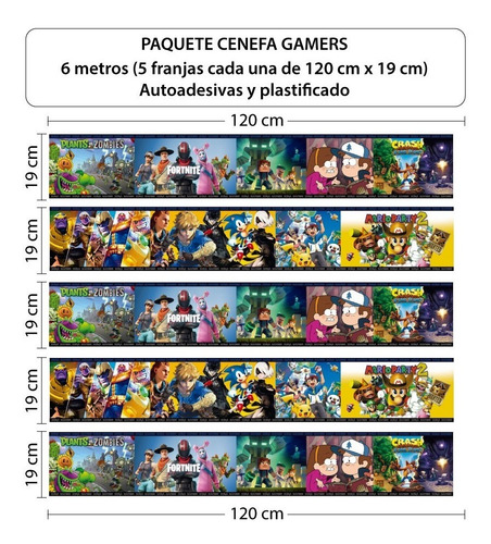 Imagen 3 de 4 de Cenefa Gamer Vinilos Decorativos 6 Metros