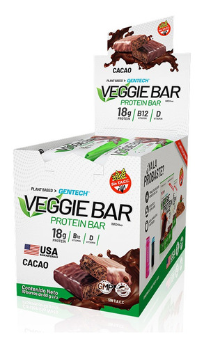 Veggie Bar Protein Bar Sabor Cacao X10 U Veganas Gentech