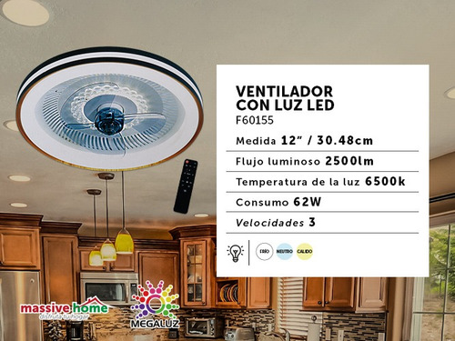 Lampara Ventilador De Techo Aspas Ocultas Iluminacion 28993 50 Cm 60 Hz Blanco Y Cobre Trasparente Plástico 3