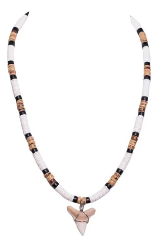Collar De Cuentas De Concha De Coco Marrón Tigre Y Diente De