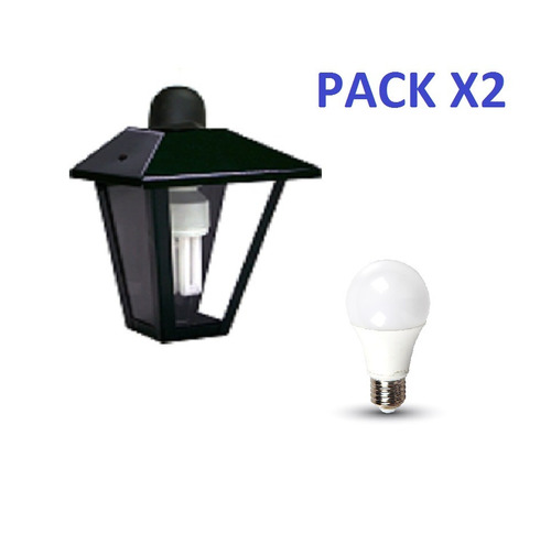 Pack X2 Farol Colonial 260mm + Lampara Led 9w Luz Calida