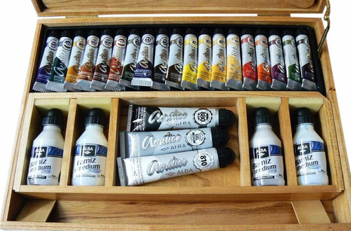 Imagen 3 de 8 de Acrilico Alba Grande 19 Pomos + Accesorios En Caja De Madera