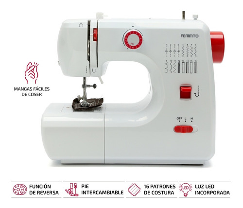 Imagen 2 de 7 de Máquina De Coser Recta Femmto Hlt16 Portable Blanca 220v