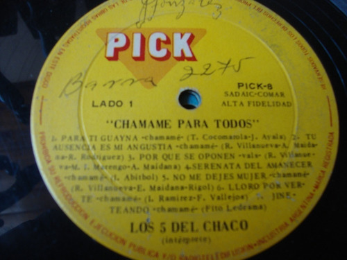 Sin Tapa Disco Los 5 Cinco Del Chaco Chamame Para Todos F0