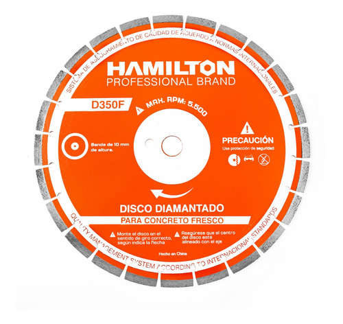 Disco Diamantado Para Concreto Fresco 350mm Hamilton D350f