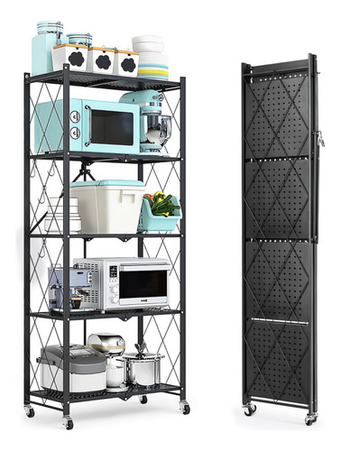 Estante Plegable 5 Niveles Móvil Metal Rueda Cosina Negro