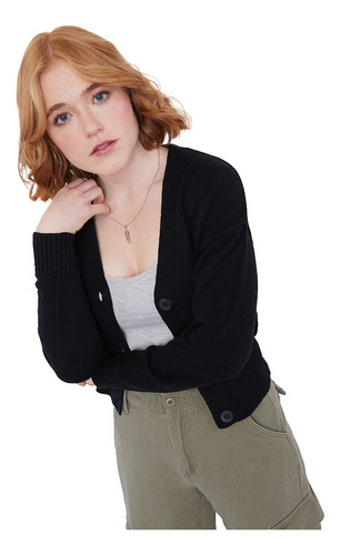 Chaleco Mujer Cardigan Regular Negro Corona