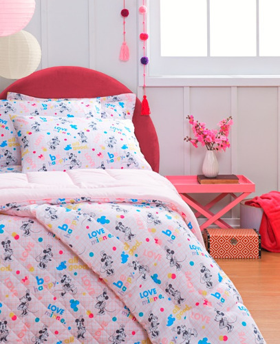 Colcha Solteiro Estampada Dupla Face Toque De Magia Disney Minnie Be Happy