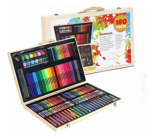 Set Kit Juego Arte Colores Infantil - 180 Pcs Estuche Madera