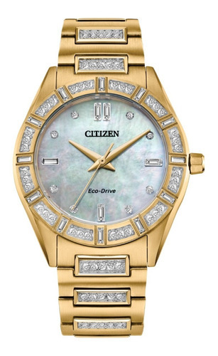 Reloj Citizen Silueta De Cristal Em1022-51d Time Square Color de la correa Dorado Color del bisel Dorado Color del fondo Madre Perla