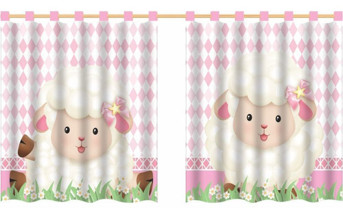 Cortina Infantil Decoração Quarto Criança Ovelha Rosa 280cm