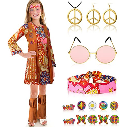 Conjunto De Disfraces Hippie De 60 Y 70 Niñas Chaleco ...