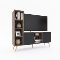 Comprar Rack Led + Biblioteca Mesa Tv Led Nordico Escandinavo Diseño + Envió Sin Cargo Capital Federal Color Roble Nebraska con Gris Sombra