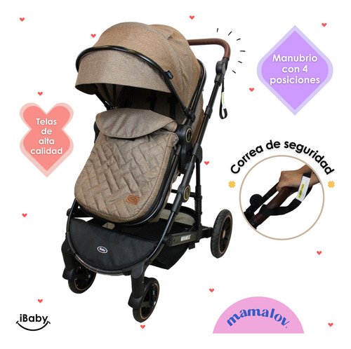 Carriola 4 En 1 Reversible Murano Portabebé Ibaby - Beige Color Marrón claro Chasis Negro