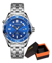 Comprar Relógio de quartzo inoxidável Kimsdun Business Calender, cor de fundo azul