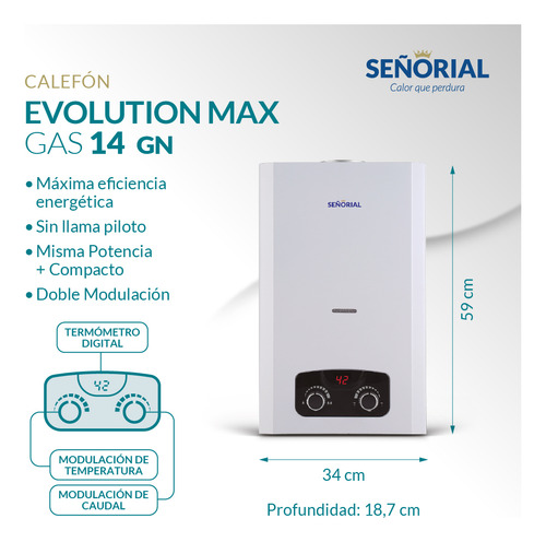 Calefón Señorial Evolution Max 14l Gas Natural Color Blanco Tipo de gas GN