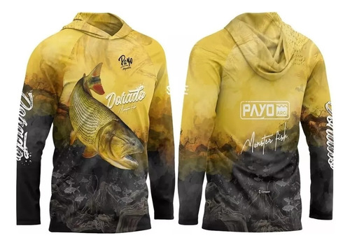 Remera Pesca Payo Secado Rapido Capucha Uv 40 Dorado Monster