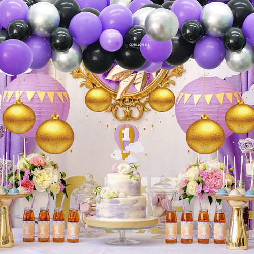 Arco Globos Decoracion Globos Violeta Negro Plateado