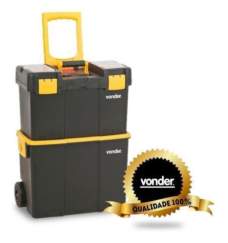 Caixa de ferramentas Vonder CRV 0300 de plástico com rodas 260mm x 460mm x 625mm preta e amarela