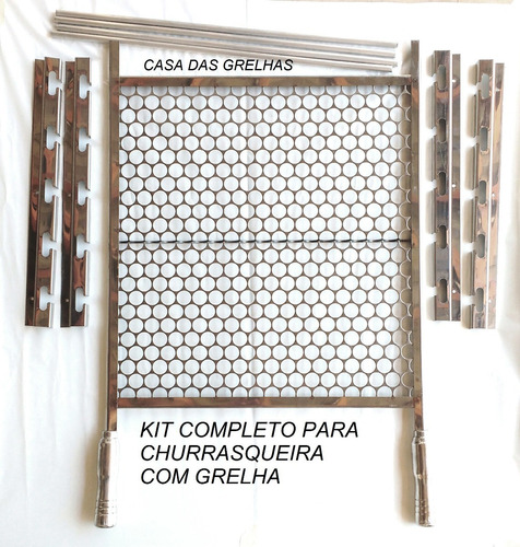 Suporte Churrasqueira Com Barra Alum 90cm + Grelha Inox 60cm