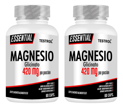 Combo Duo Testrol Glicinato De Magnesio Essential 60 Caps Sabor Sin sabor